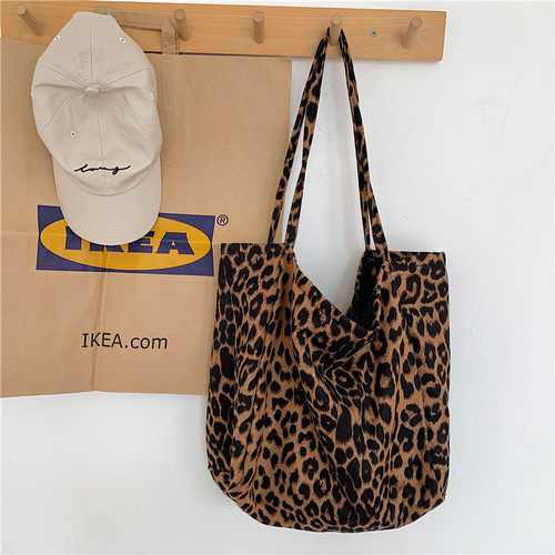 Korean retro simple handbag ins fashionable leopard print pattern casual cloth bag internet celebrity fashionable shoulder bag