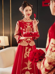 Xiuhe Clothing Bride 2024 Chinese Wedding Dress Small Toast Clothing New Chinese Dragon and Phoenix Gown Small Typhoon Gown Look taller
