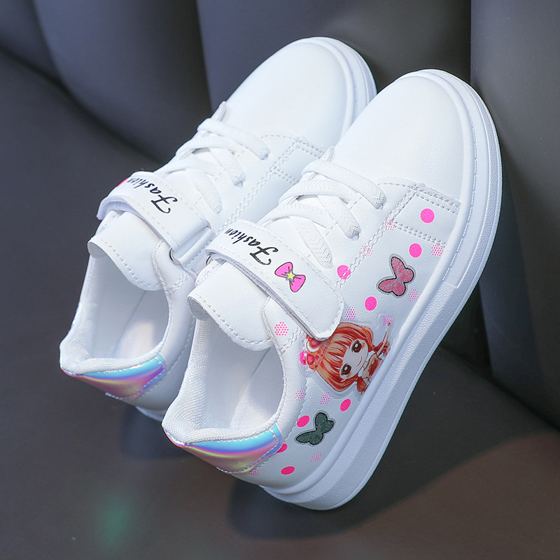 Zapatos blancos para niñas de 3 a 12 años, zapatillas deportivas planas informales para estudiantes, zapatillas bajas de cuero estilo coreano de primavera