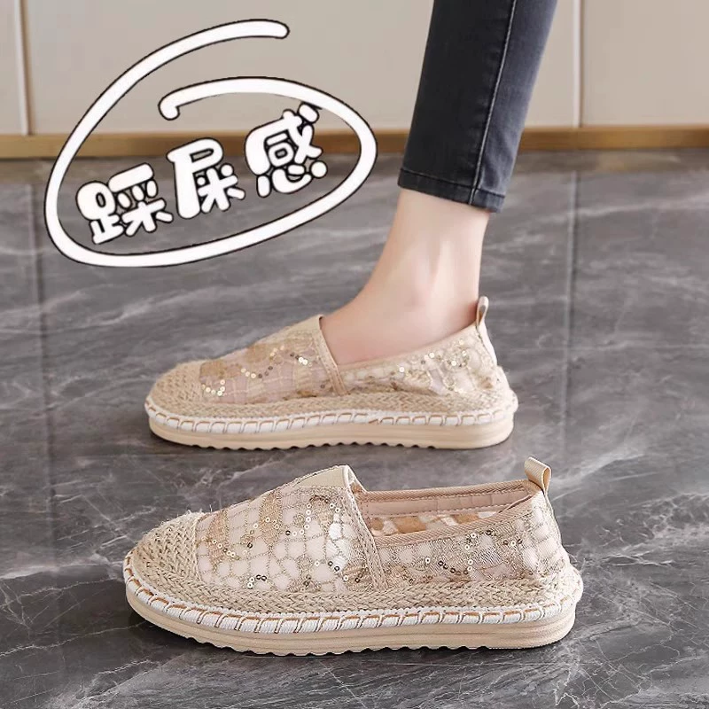 Xiaixiangfeng Рыбацкая обувь женская летняя 2025 новая педаль мягкая подошва старая пекинская тканевая обувь сетка дышащая плоская обувь