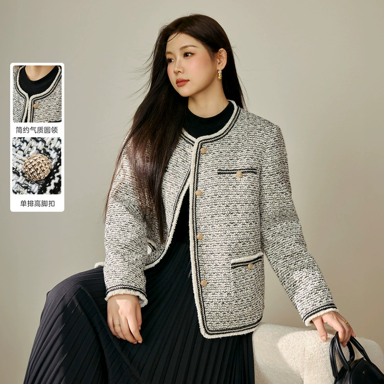 Сплошное шоу большого размера женская французская эдака темпераментная элегантная куртка с круглым вырезом жирная mm2024 зимняя одежда новая