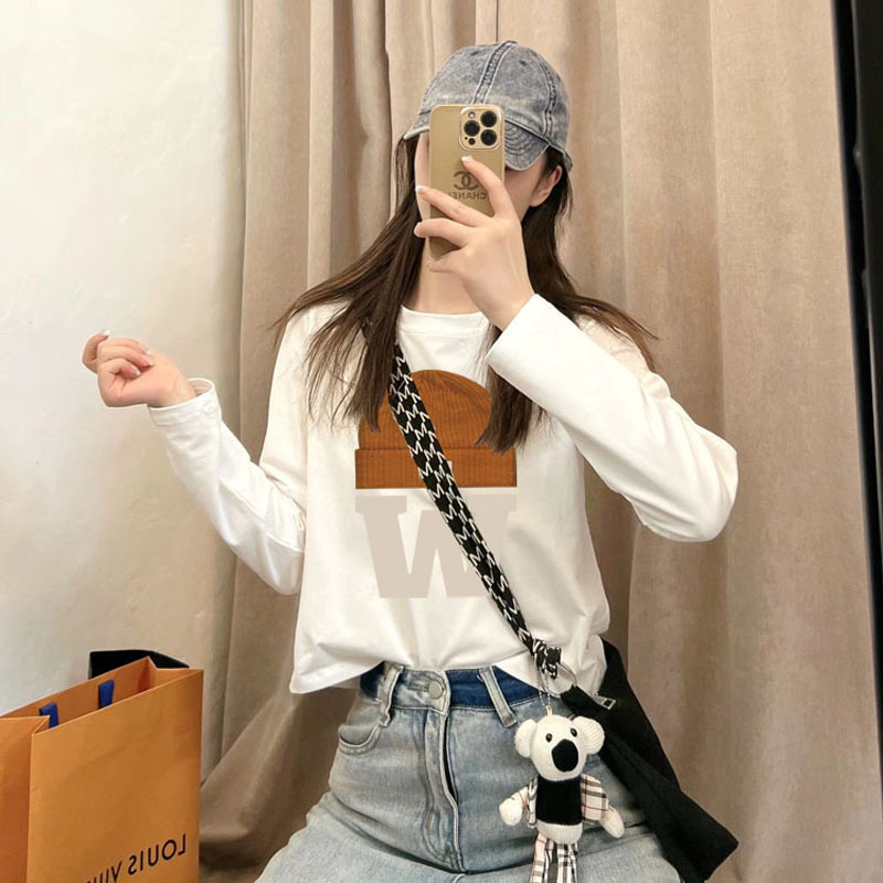 2025 new spring and autumn short bottoming shirt wholesale high waist niche loose crew neck hat long sleeve T-shirt women