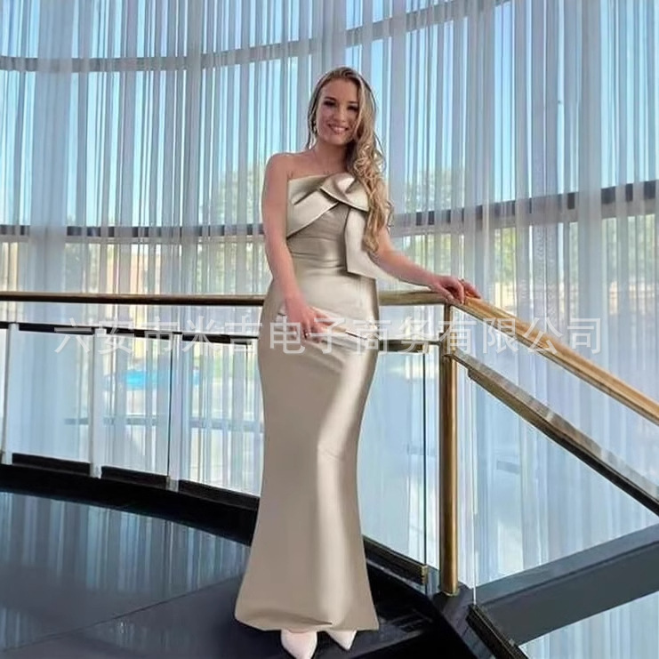 European and American One-shoulder Fishtail Evening Dress 2025 New High-end Feeling Banquet Dress Annual Meeting Host Catwalk Dress Long Dress