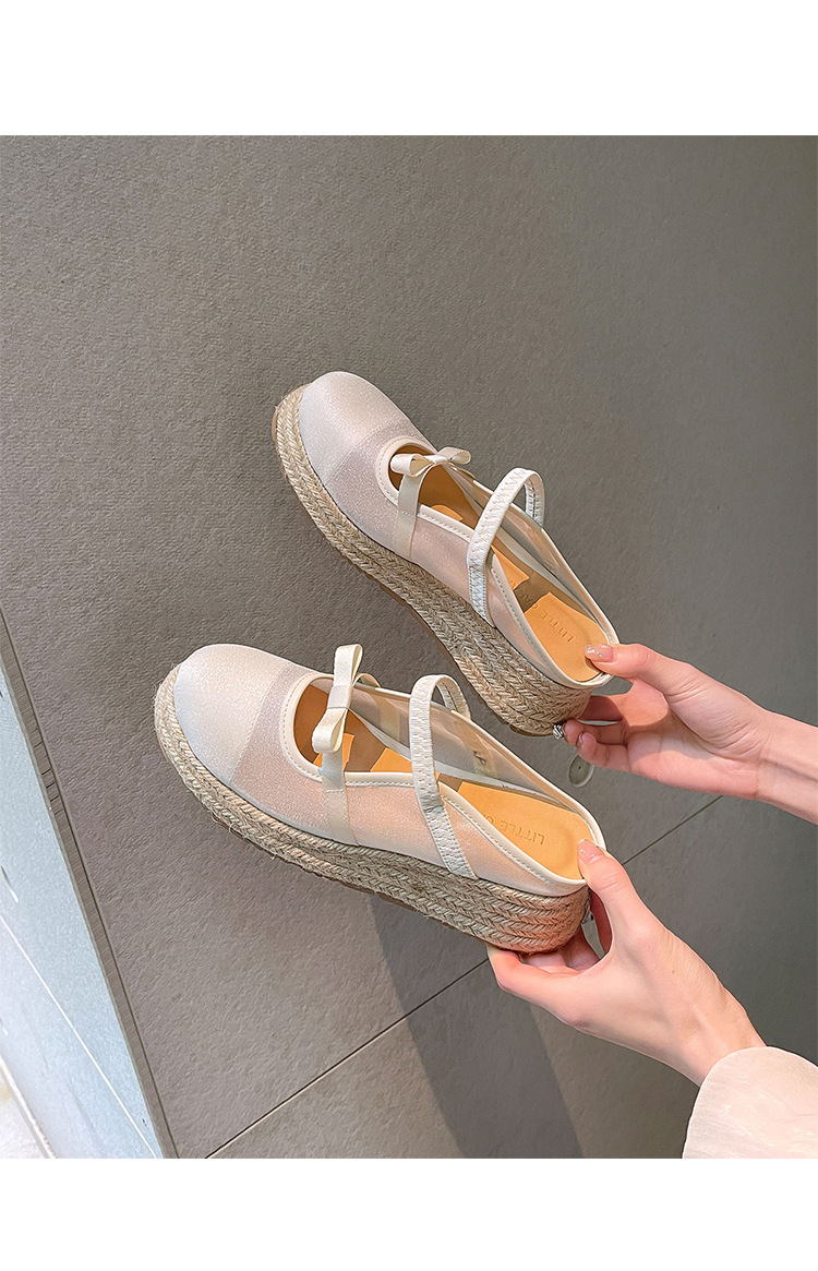 Xăng đan gót xuồng dệt đế dày 5cm bít mũi lưới phong cách nghỉ dưỡng — Lưới kim cương nóng, Lưới chấm bi, Lưới chi tiết 21