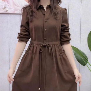 Brushed Worsted Dress Fashionable and Elegant 2025 New Women's Spring & Fall High-End Long-Sleeved Belly-Covering Dress Skirt for Women