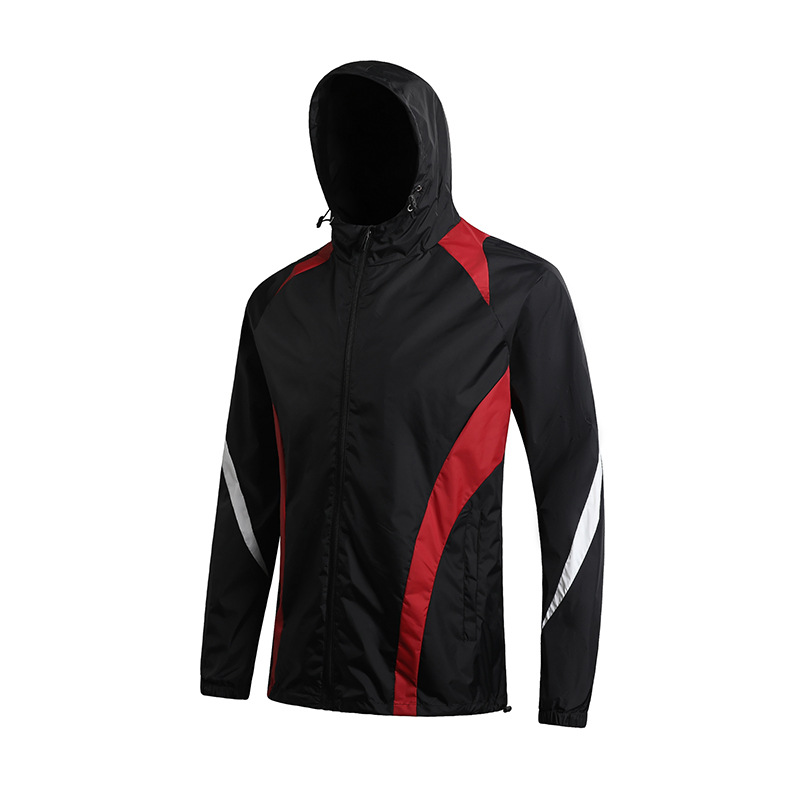 Chaqueta de lluvia con capuz para hombres otoño y invierno de manga larga ropa de entrenamiento de fútbol chaqueta de tela de brocado 70D compra de grupo