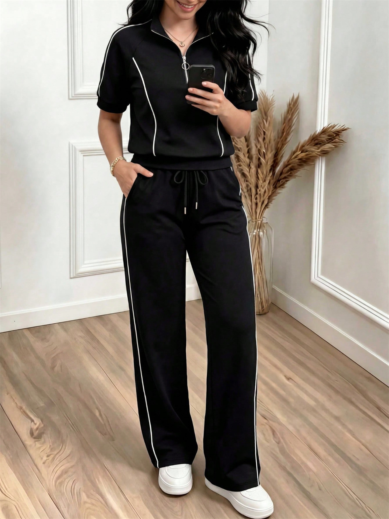 Women's Spring/Summer Short-Sleeved Two Piece Set European American Fashion Trendy Casual Regular Fit_ecoleips.com