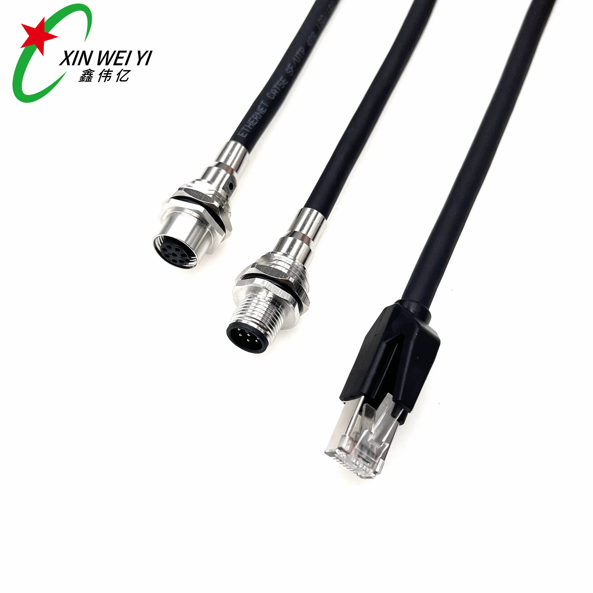 千兆光纤 CAT6  M12板端安装座子8芯  A coded转rj45 防水连接器