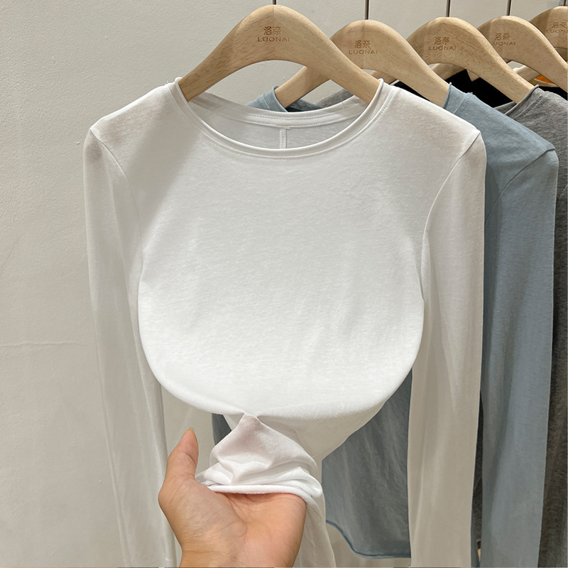 2025 New Spring and Autumn Rolled-Edge Slim-Fit Base Shirt, Long-Sleeve T-Shirt for Women, Loose Top for Women