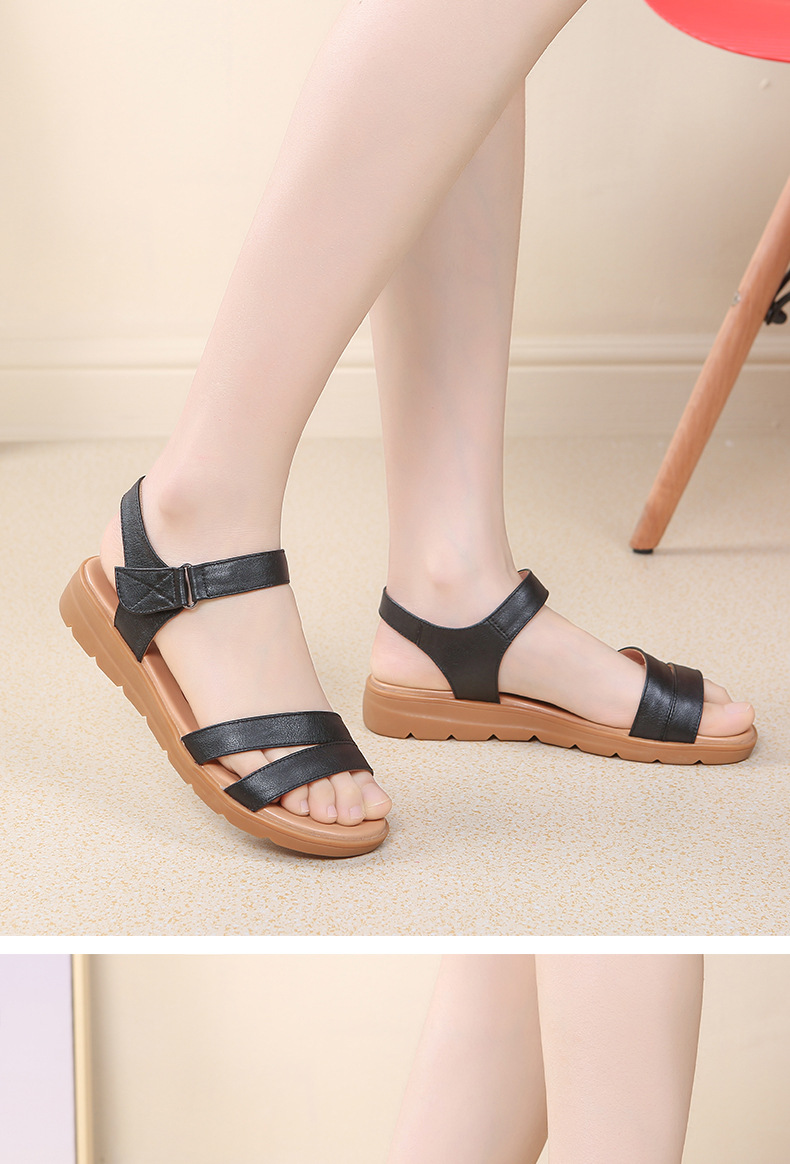 Dép sandal nữ đế bằng da mềm gân bò chống trượt mùa hè — Xám be chi tiết 20