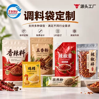 调料包装袋定制自立自封复合袋辣椒粉彩印铝箔卷膜来图印刷八边封