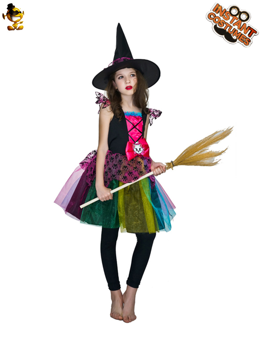 Niños colorido pequeño vestido de bruja transfronterizo suministro mascarada Cosplay traje de escenario image 1