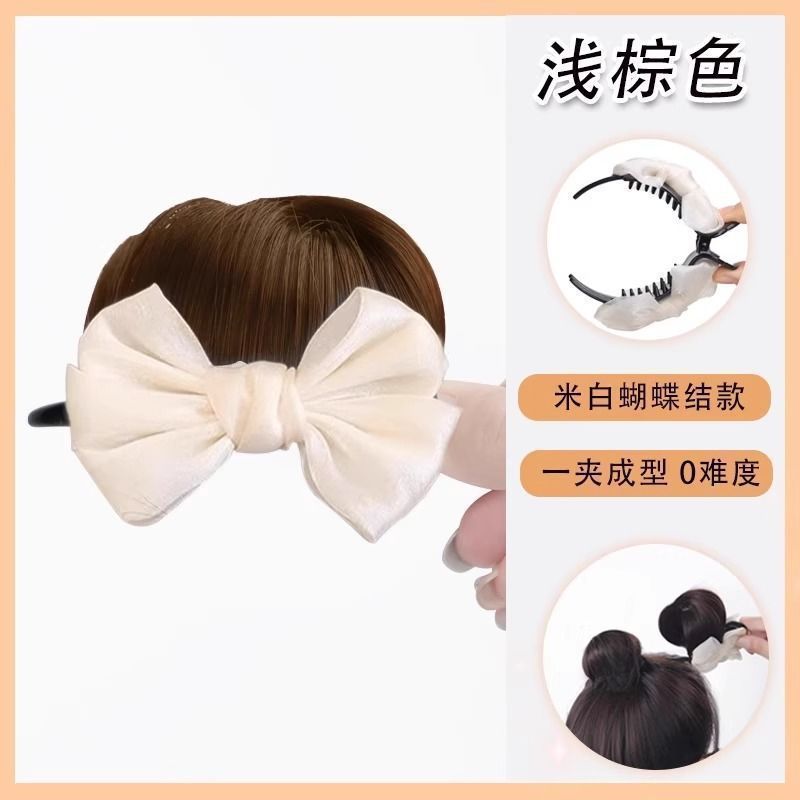 假发女抓夹丸子头新款蝴蝶结盘发神器增发量蓬松高颅顶花苞头发饰|undefined