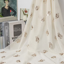 夏季清透薄款雪纺珠片绣 唯美风女装时装服饰珠片叠片绣花布