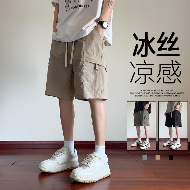 Nasa Workwear Large Pocket Shorts Men's Summer Thin Five-Point Pants Youth Ice Silk Casual Mid-Length Pants Men's Style