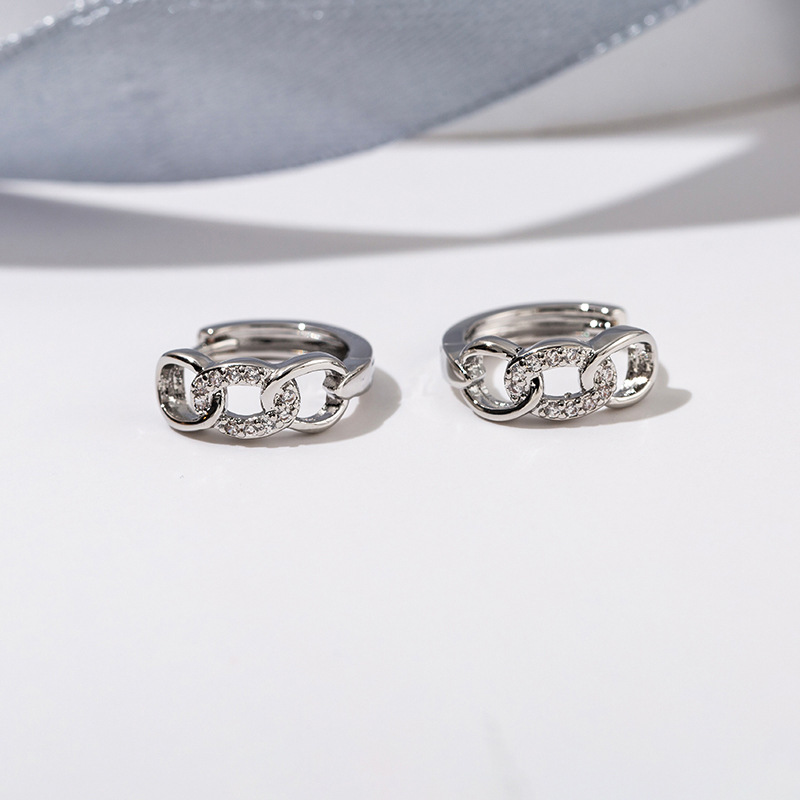 Cross-Border accesorios de moda pendientes europeos y americanos populares micro incrustaciones de ZIRCON ventiladores pequeños pendientes de oro rosa pendientes simples