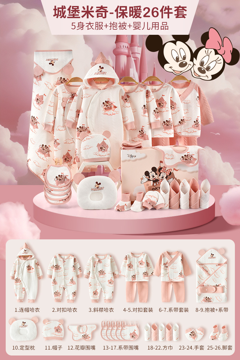 ディズニー ベビーギフトボックス 新生児服 純綿セット 新生児 女の子 満月祝いギフト 高級