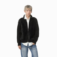 MTLCLOTHES男装|立领重磅小众设计拼接仿貂毛针织衫慵懒休闲外套
