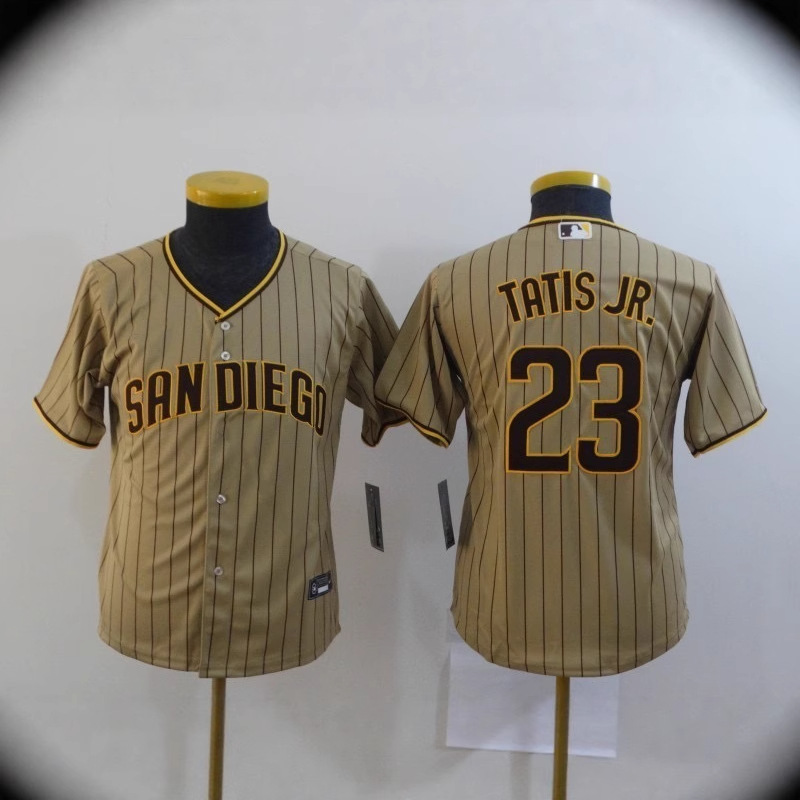 2026 New European and American MLB Embroidered American Style Children's Baseball Jersey Short Sleeve Kids' Clothing Padres Team Export Stock No. 23