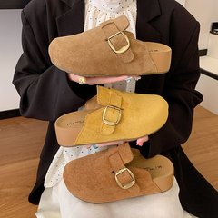 复古法式软底勃肯鞋女2025秋季新款懒人博肯鞋一脚蹬厚底包头拖鞋
