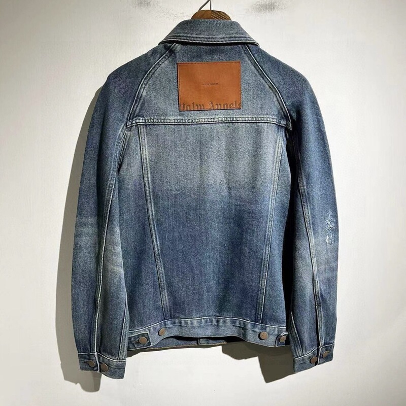 American High Street 25Aw Fashion Letter Embossed Leather Label Denim Jacket Retro Vibe Washed Loose Jacket Trendy