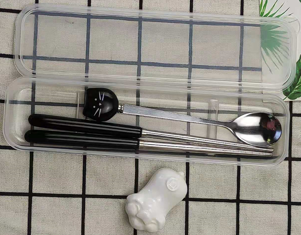 검은 고양이 숟가락 젓가락 세트