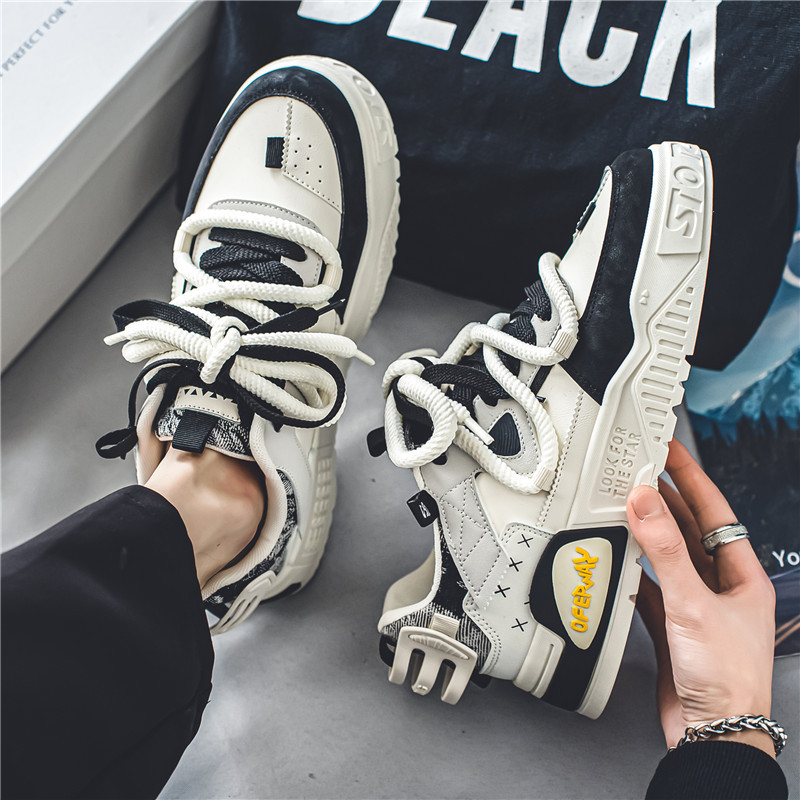 Internet famous men's versatile autumn black panda board shoes, student leather soft sole sports and casual small white_voghion.com