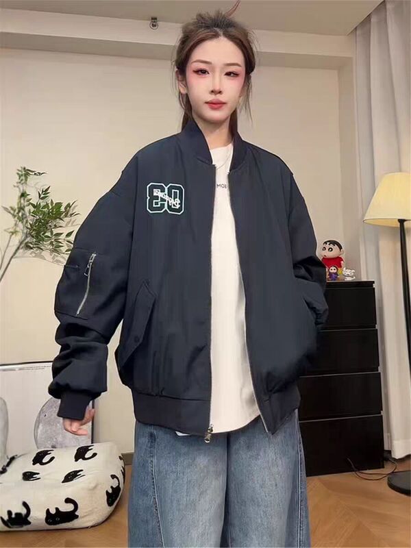 美式复古双面穿棒球服短外套女2025秋季新款字母刺绣休闲夹克上衣|undefined
