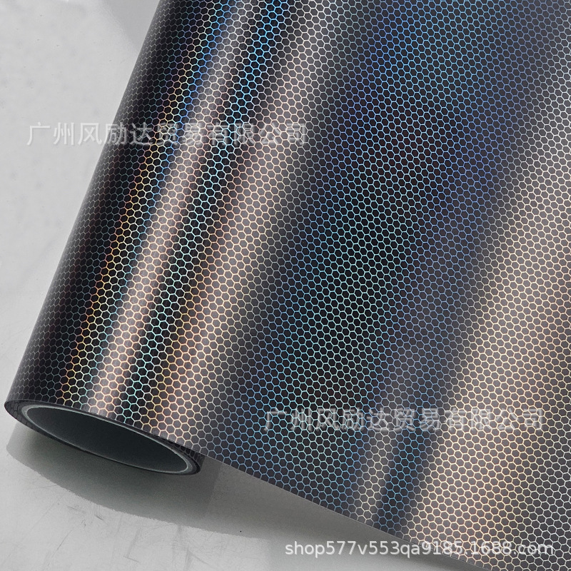 PET Laser Honeycomb Rainbow Carbon Fiber Interior Trim Glossy Black Red Silver Full Body Motorcycle Color Change Film