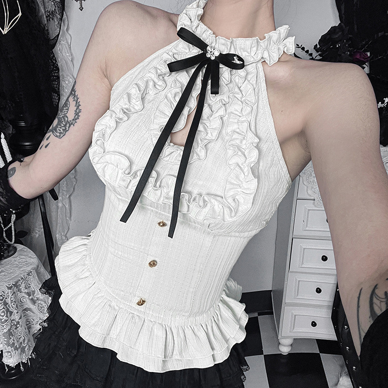 XS26096 Vintage Shirt Top Subcultural Summer New Versatile Dark Comfortable Hot Girl Vest