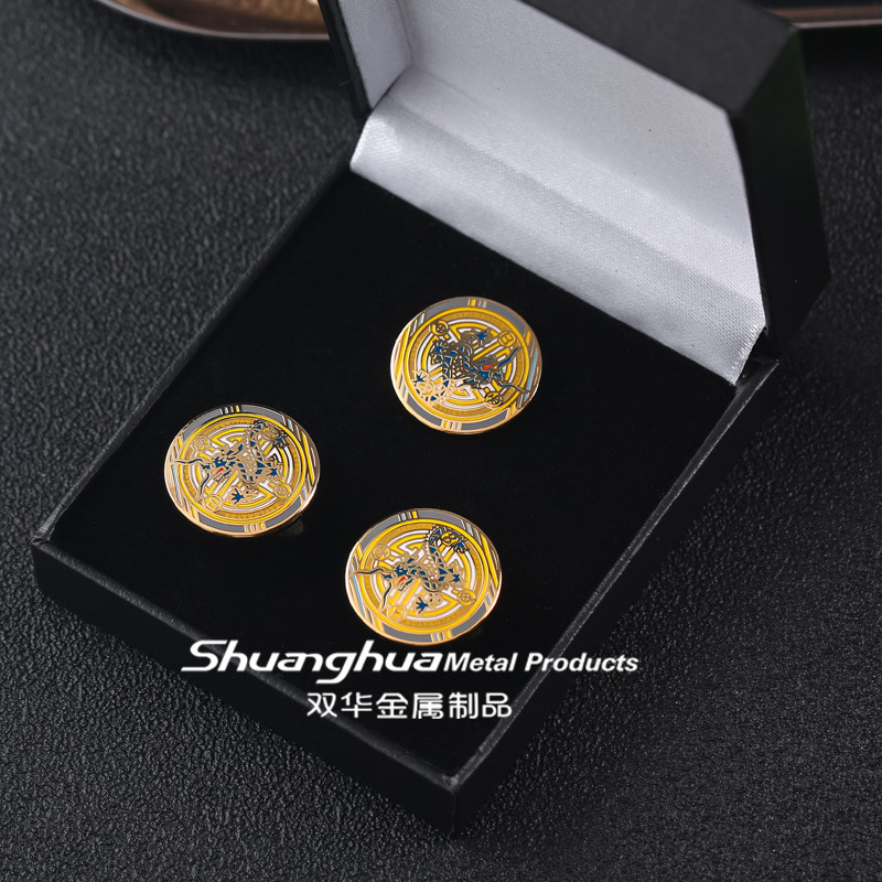 Cufflinks Customized Copper Material Imitation Enamel Silk Screen Business Men's Cufflinks Corporate Logo 2cm Badge Suit Customization