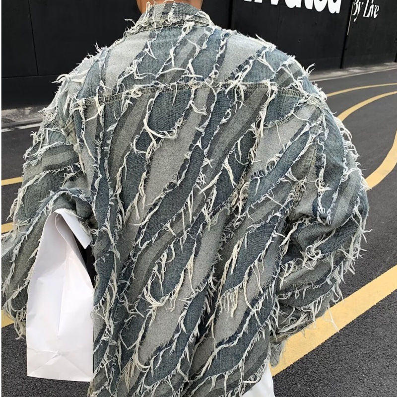 국경 간 가을 틈새 프린지 태슬 디자인 센스 패션 데님 재킷 남자 튀김 거리 인터넷 연예인 하이 엔드 센스 재킷 패션