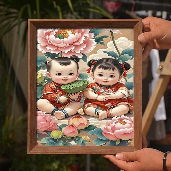 Rensheng Takako-Dragon and Phoenix 3-(wooden frame) walnut color