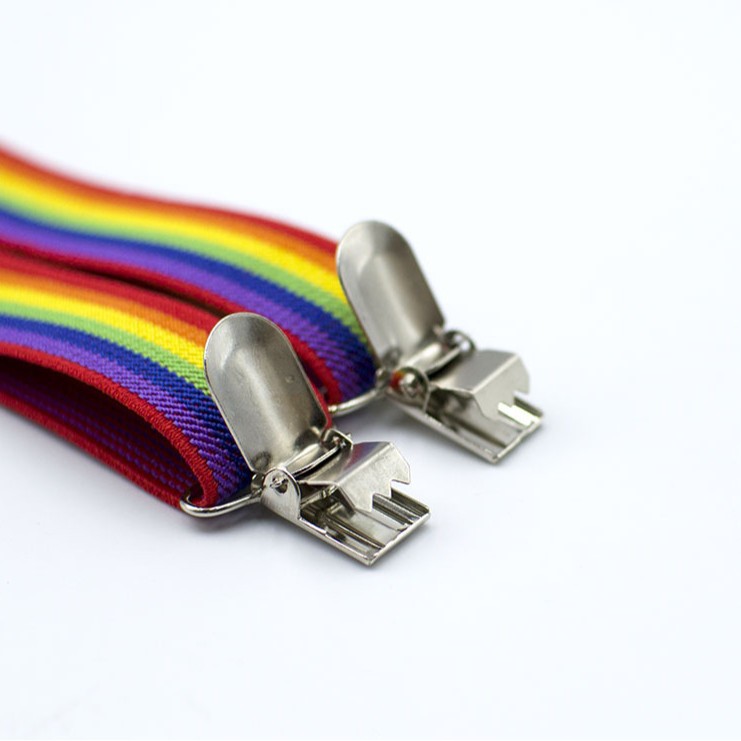 Adult Strap Clip Unisex Suspenders Colorful Striped Strap Rainbow Pants Clip