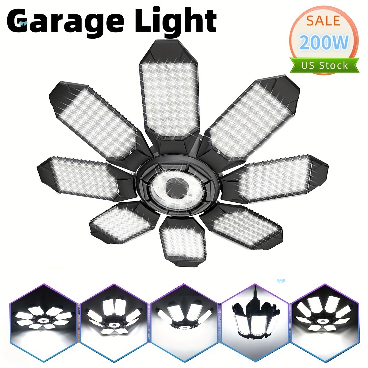 8 1 Garage Light 200W Folding Garage Light Transformable Cross border