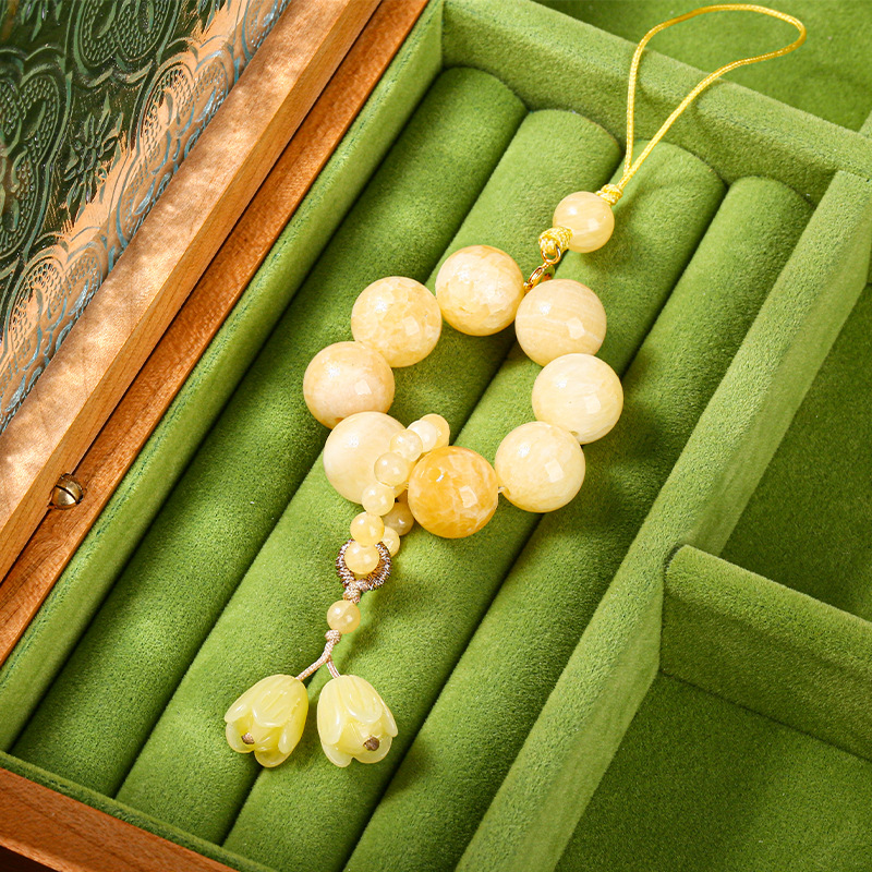 jingzhou jewelry 3a natural yellow jade bead ring hand toy pendant fashion car keychain bag ornaments wholesale