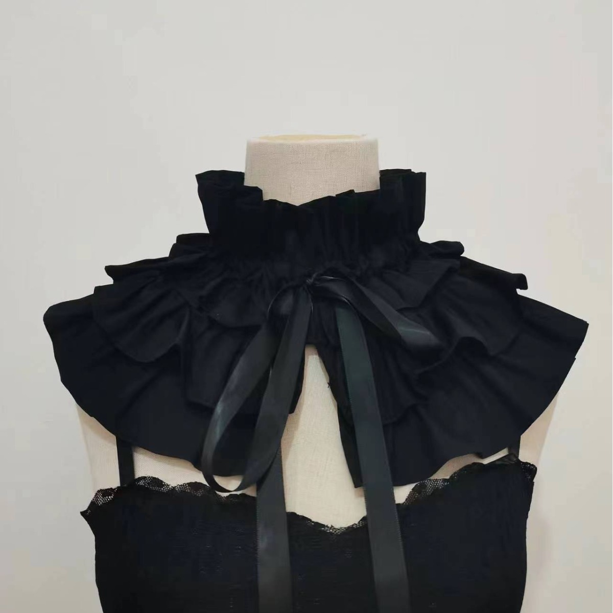 Cuello ajustable con volantes plisados de algodón puro para mujer, cuello alto francés, cuello desmontable multifuncional plisado, longitud total 75CM, cuello vuelto.