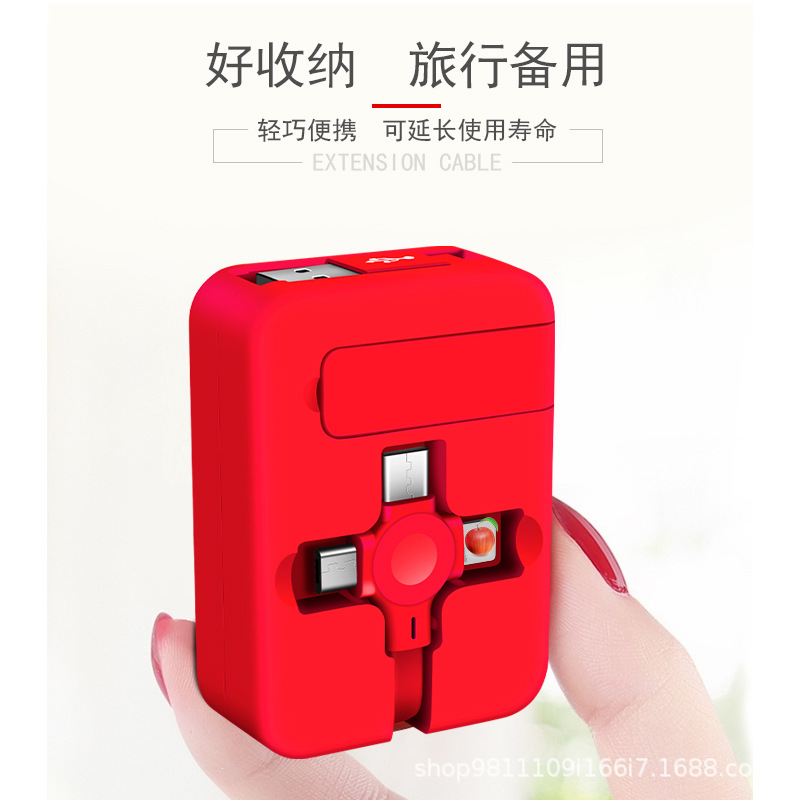 Generación macaron soporte de almacenamiento retráctil cable de carga tres en uno logo regalo al por mayor cable de datos de uno a tres