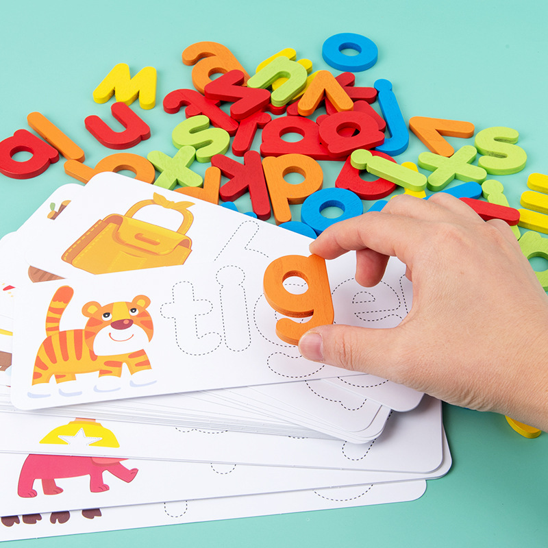 Rompecabezas de rompecabezas para niños, juego de palabras de educación temprana, 26 cartas de letras en inglés, rompecabezas de ortografía, juguetes educativos para niños