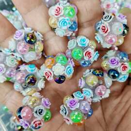 24mm重工珍珠猫眼玫瑰花珠花球 DIY手工串珠笔手机链挂件饰品配件