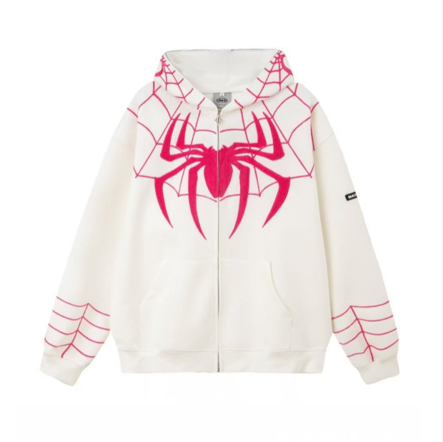 plus size National Fashion Embroidered Spider Hooded Sweater Jacket Men's and Women's Loose oversize Couple's Cardigan Top All-match