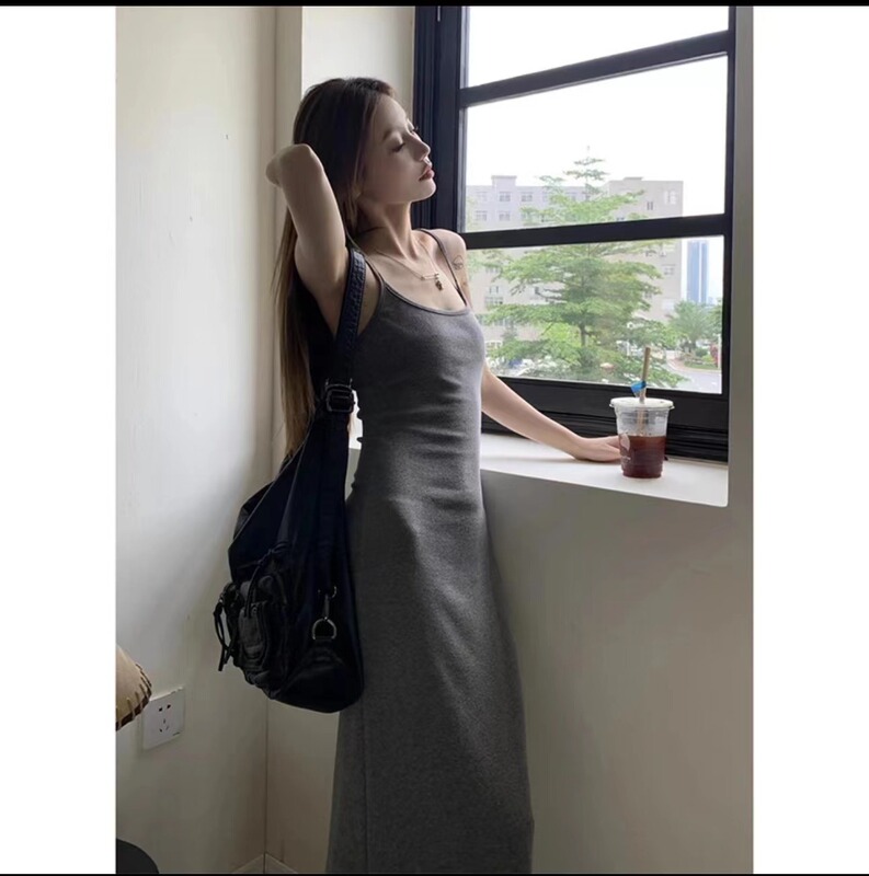Shimi Knitted Sling Dress Women's Hot Girl Sexy Hip Dress High-end Sense Elegant Tight Waist Slimming Skirt Women