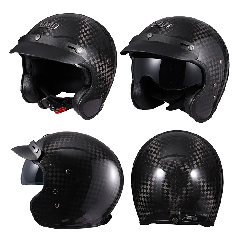 Carbon Fiber Retro Half Helmet Summer Motorcycle Helmet