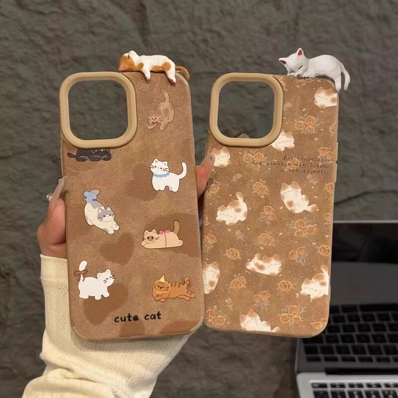 Korean Leather Stereo Cat Suitable for Iphone17Promax Apple 15 Mobile Phone Case 14 New Style 13 Women