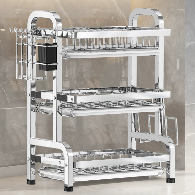 Утолщенная кухонная полка для посуды из нержавеющей стали, сливная полка для хранения, многофункциональная столешница, палочки для еды, посуда, корзина для хранения, шкаф