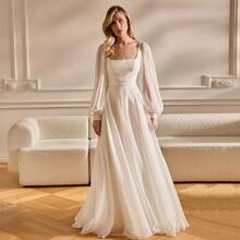 跨境批发法式长袖轻婚纱订婚小拖尾旅拍出门纱宴会迎宾新款晚礼服