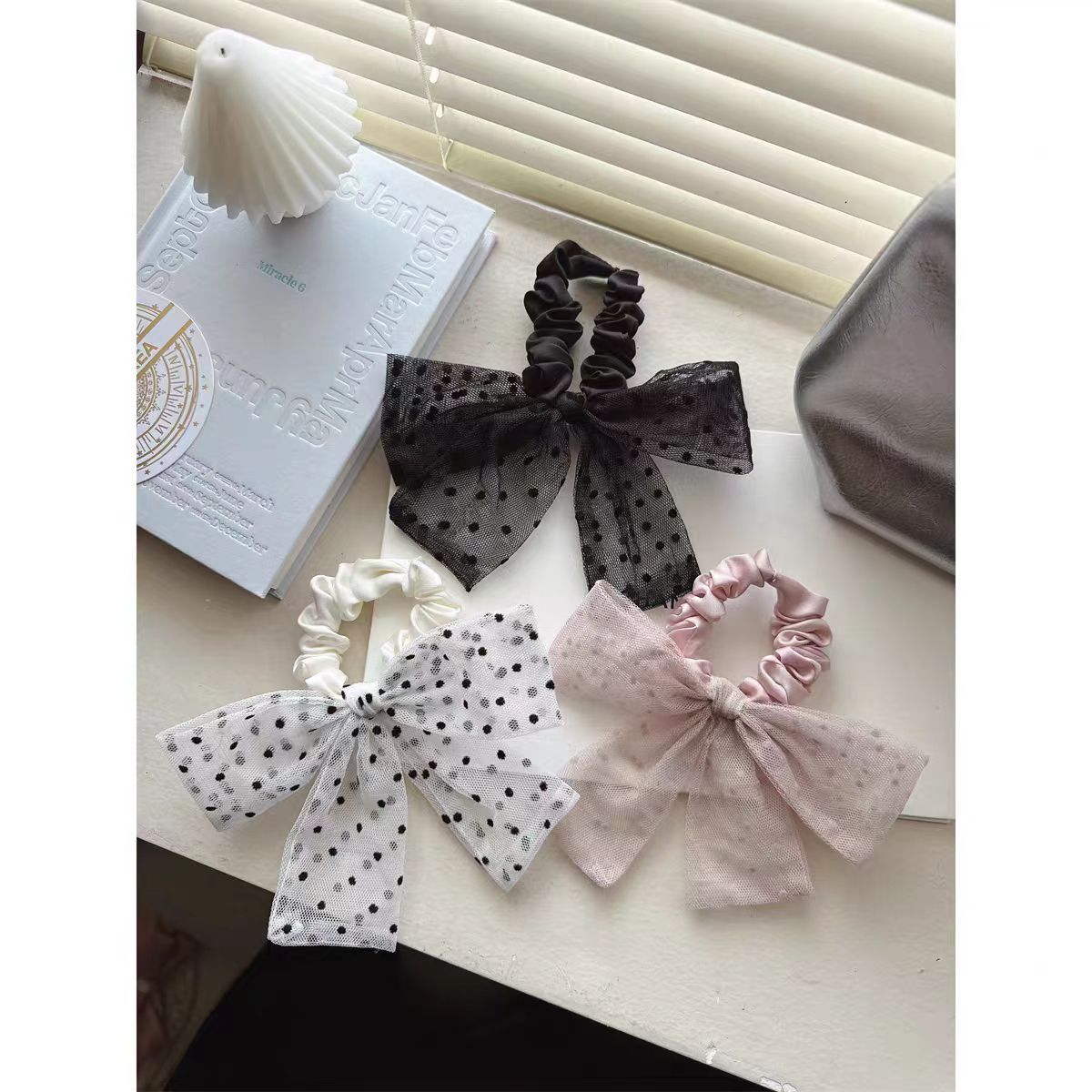 Joyería coreana 2025 nuevo estilo malla lunares encaje lazo grueso lazo para el cabello cuerda para el cabello francés accesorios para el cabello mujeres