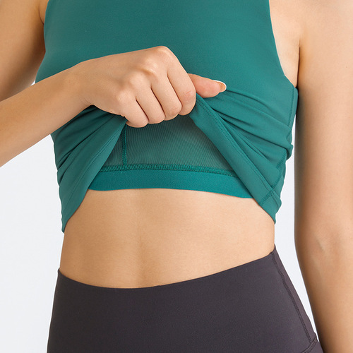 Factory direct sales of new yoga clothes for women, deep U beauty straps, chest pads, long running sports yoga vests