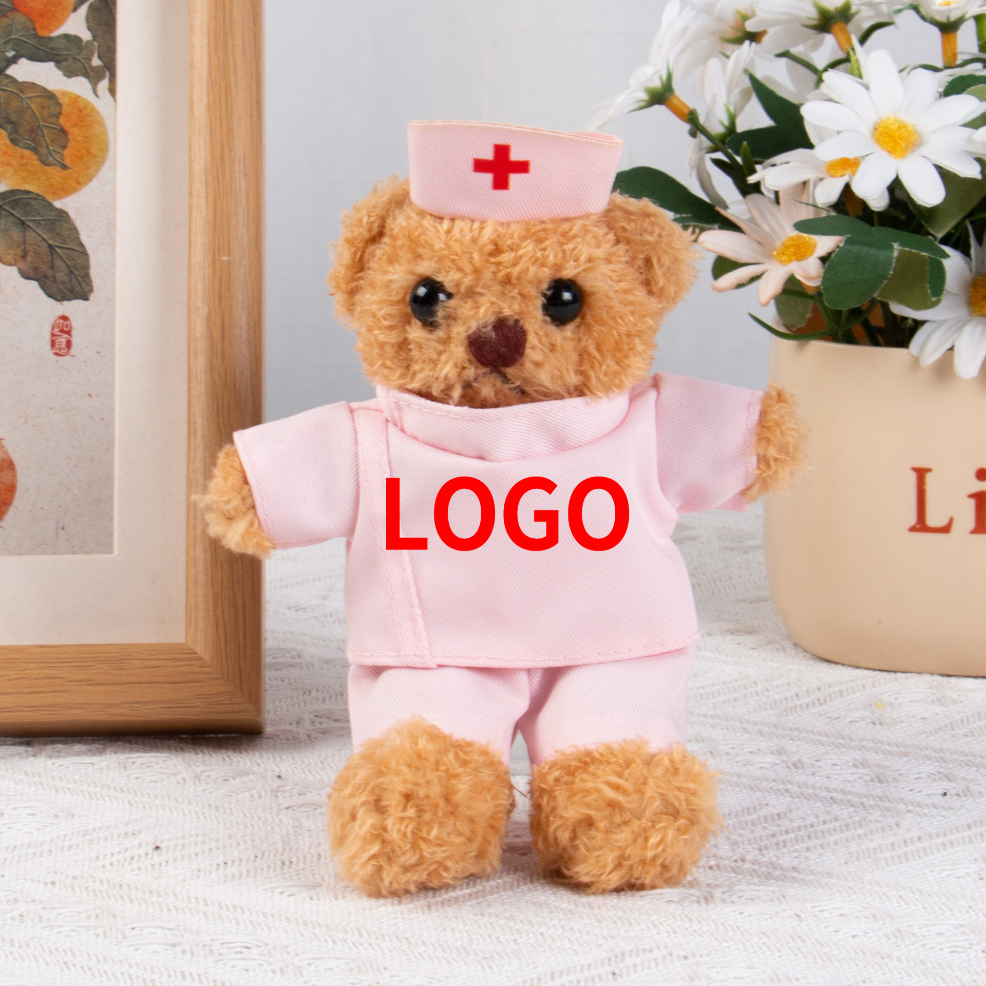 Graduado médico oso muñeca chaqueta blanca uniformes de enfermería muñeca oso regalos de actividad logotipo imprimible juguetes de peluche