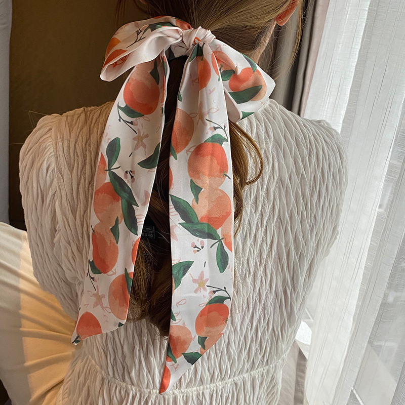 韓ins風春夏水果絲巾 少女心水蜜桃小尖角飄帶 時尚發帶裝飾 F072